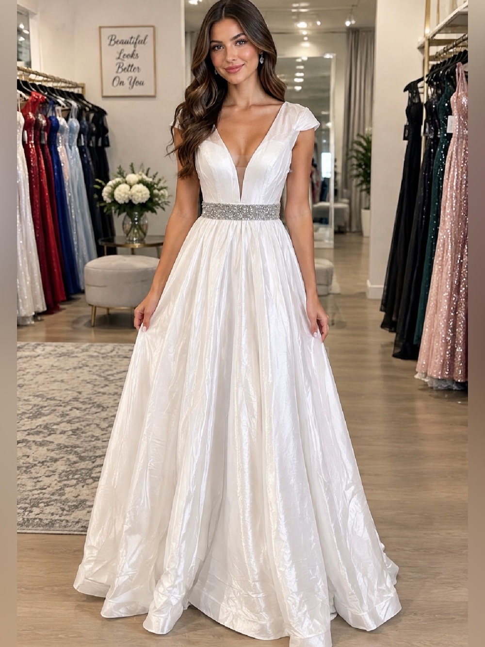 Ivory Bridal A-Line Gown with Beaded Waistband